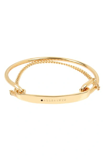 Allsaints Chain Logo Bangle Bracelet In Gold