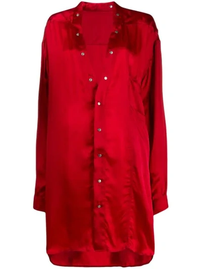 Rick Owens Snap-button Satin Shirt In Red