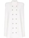 Balmain Double-breasted Cape Coat In White