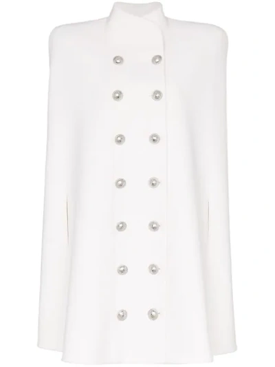 Balmain Double-breasted Cape Coat In White