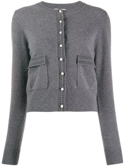 Sandro Imani Contrast-topstitched Wool Cardigan In Gris