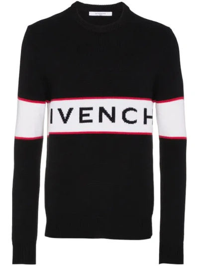 Givenchy Logo Stripe Wool Sweater In Black