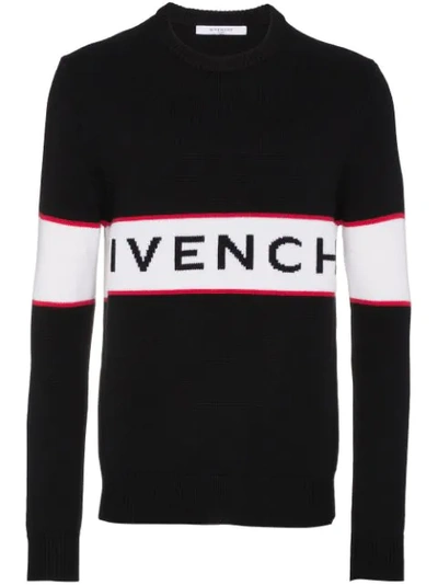 Givenchy Logo Stripe Wool Sweater In Black - White