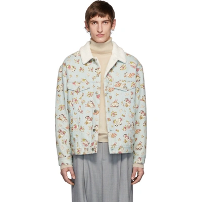 Gucci Love-print Denim And Faux-shearling Jacket In 4048 Ltblue