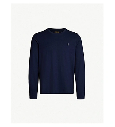 Polo Ralph Lauren Crewneck Long-sleeved Cotton-jersey T-shirt In French Navy