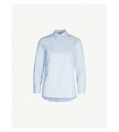 Sandro Striped Pleated-back Cotton-blend And Crepe Shirt In Blue Sky