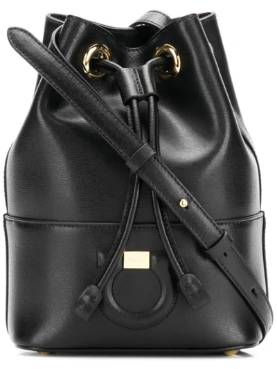 Ferragamo City Drawstring Bucket Bag In Black