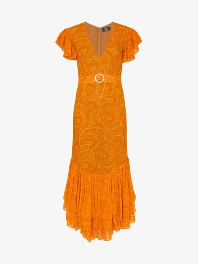 De La Vali New Polonia Ruffle Hem Dress In Orange