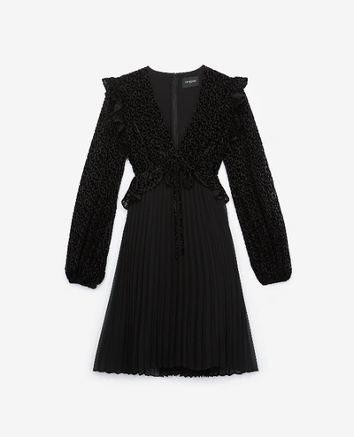 The Kooples Short Pleated Black Dress With Lacing