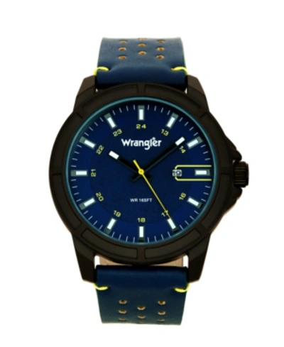 Wrangler Men's, 48mm Ip Black Case, Blue Dial, White Index Markers, Sand Satin Dial, Analog, Date Function, Y
