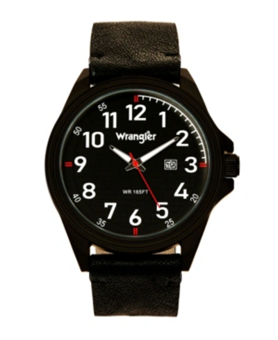 Wrangler Men's Watch, 48mm Ip Black Case, Black Dial, White Arabic Numerals, Black Strap, Analog, Red Second