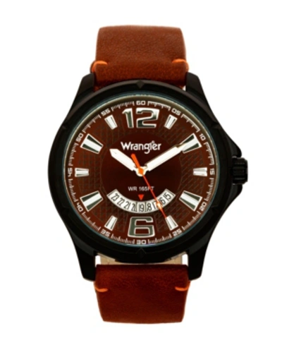 Wrangler Men's Watch, 48mm Ip Black Case, Brown Zoned Dial With White Markers And Crescent Cutout Date Functi