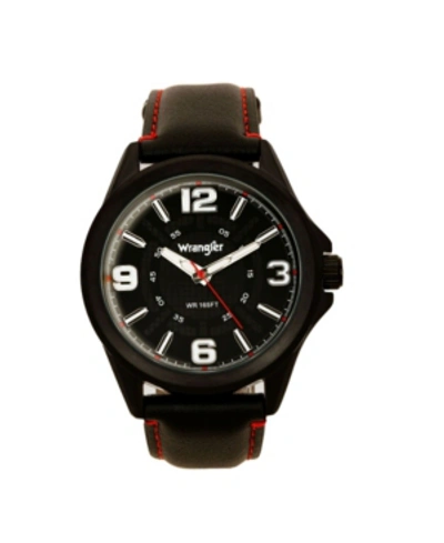 Wrangler Men's Watch, 48mm Ip Black Case With Cutout Black Dial, White Arabic Numerals, Black Strap With Red