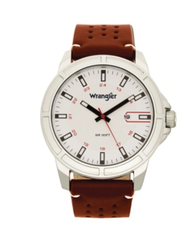 Wrangler Men's, 48mm Silver Case With White Dial, White Index Markers, Sand Satin Dial, Analog, Date Function In Brown