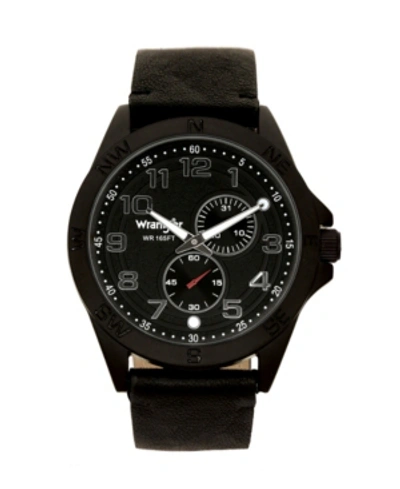 Wrangler Men's Black Faux Leather Strap Watch, 48mm