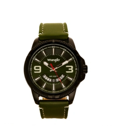 Wrangler Men's Watch, 48mm Black Ridged Case With Green Zoned Dial, Outer Zone Is Milled With White Index Mar