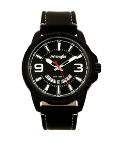 Wrangler Men's Watch, 48mm Black Ridged Case With Black Zoned Dial, Outer Zone Is Milled With White Index Mar