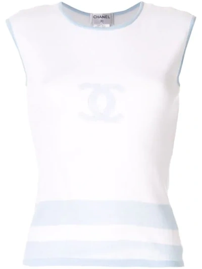 Pre-owned Chanel Intarsia Cc Logo Tank Top In White