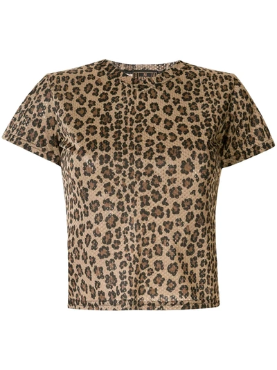 Pre-owned Fendi 1990s Leopard Print Mesh T-shirt In Brown