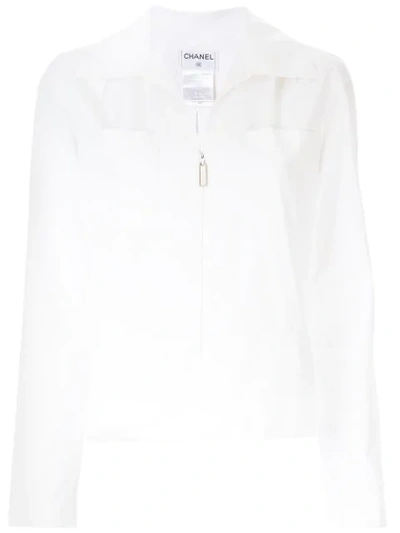 Pre-owned Chanel Zip-front Shirt In White