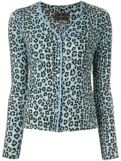 Pre-owned Fendi Leopard Print Cardigan In Blue