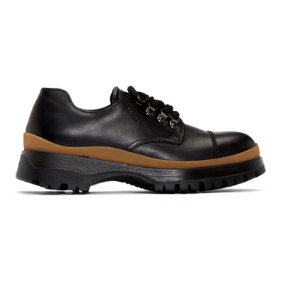 Prada Leather Laced Derby Shoes In Black