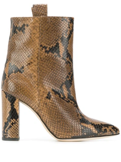 Paris Texas Snakeskin Print Leather Ankle Boots In Camel