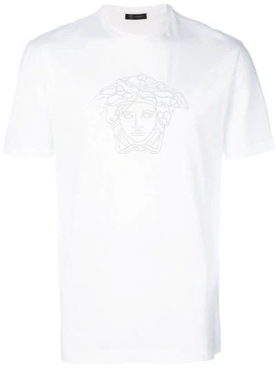 Versace Medusa Rhinestones Cotton T-shirt In White