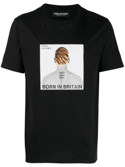 Neil Barrett Born In Britain Cotton T-shirt In Black,white