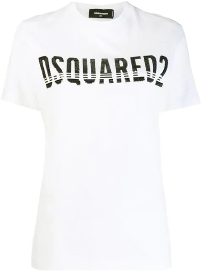 Dsquared2 Sequinned Logo Cotton T-shirt In White
