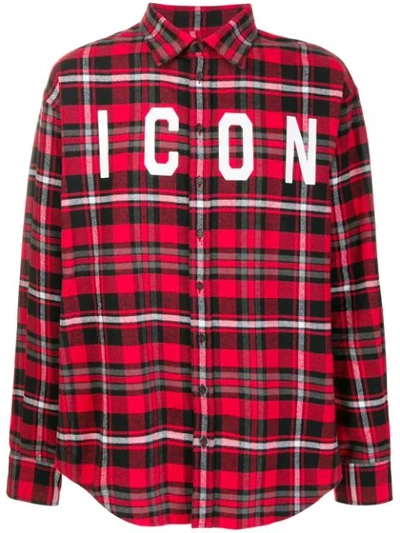 Dsquared2 Icon Print Cotton Blend Shirt In Red