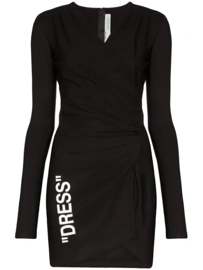 Off-white Long-sleeve Faux-wrap Mini Dress In Black