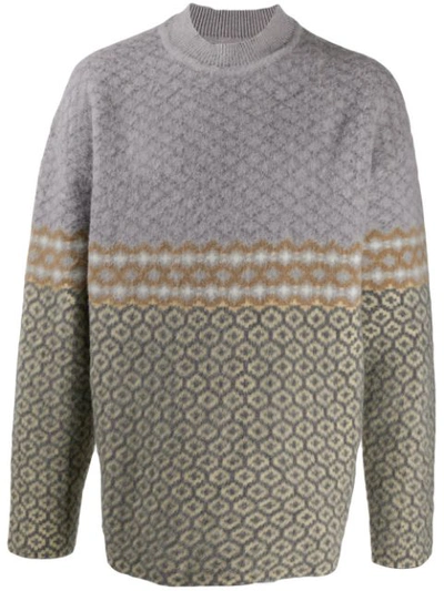 Jil Sander Geometric Pattern Virgin Wool Sweater In Grey