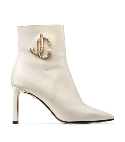 Jimmy Choo Minori 85 Leather Heeled Ankle Boots In Latte