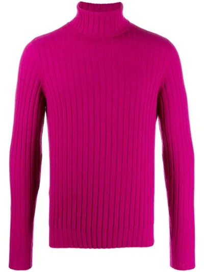 Leqarant Ribbed Knit Turtleneck Jumper In Pink