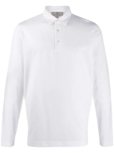 Canali Plain Longsleeve Polo Shirt In White