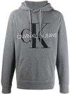 Calvin Klein Jeans Est.1978 Logo Hooded Sweatshirt In Grey