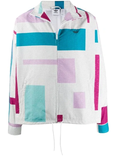 Adidas Originals Checked Colour Block Sports Jacket In White