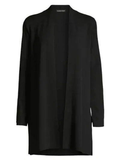 Eileen Fisher Simple Longline Merino Wool Cardigan Sweater In Black