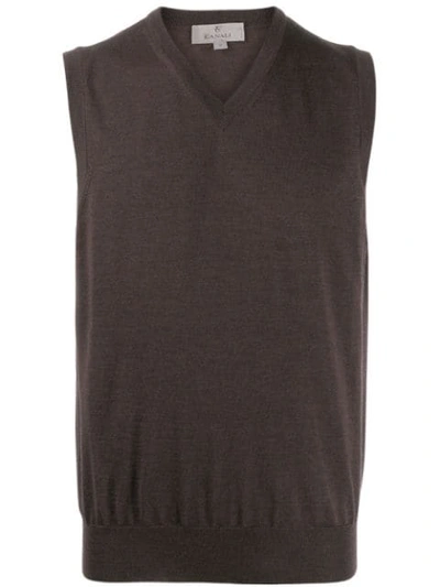 Canali V-neck Knitted Vest In Brown