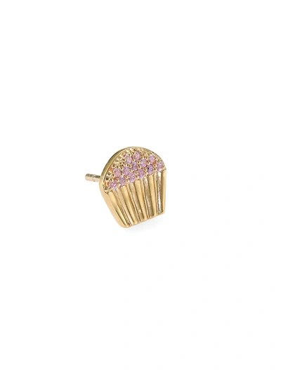Judith Leiber 14k Goldplated Sterling Silver & Cubic Zirconia Cupcake Single Stud Earring In Gold Pink