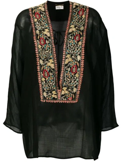 Saint Laurent Embroidered Kaftan In Black