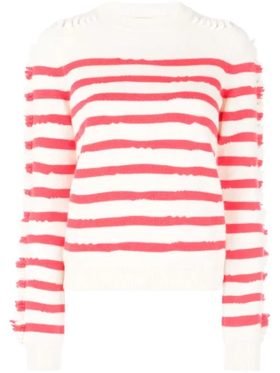 Barrie Embroidered Sleeve Stripe Cashmere Sweater In Red