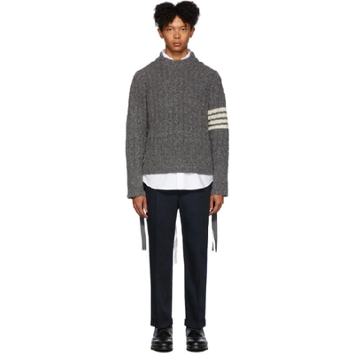 Thom Browne Grey Aran Cable 4-bar Sweater In 035 Medgrey