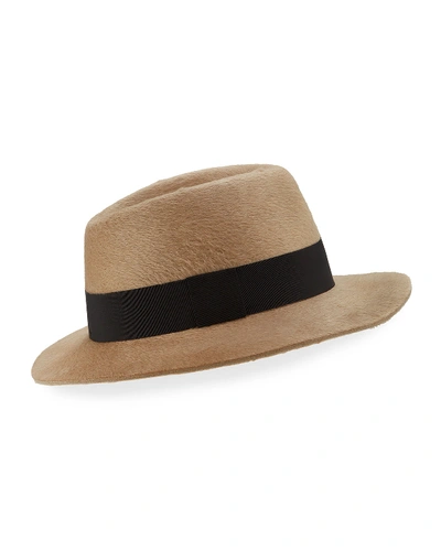 Saint Laurent Men's Rabbit Felt Fedora Hat In Brown/black
