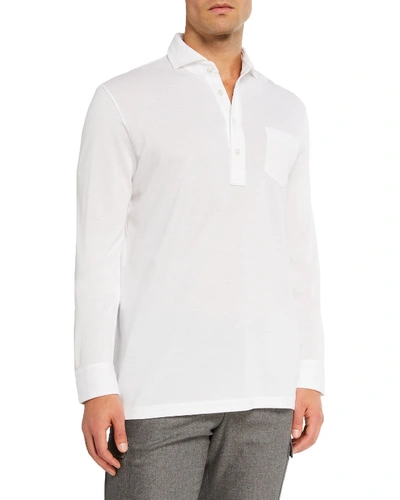 Ralph Lauren Men's Washed Long-sleeve Pocket Polo Shirt, White
