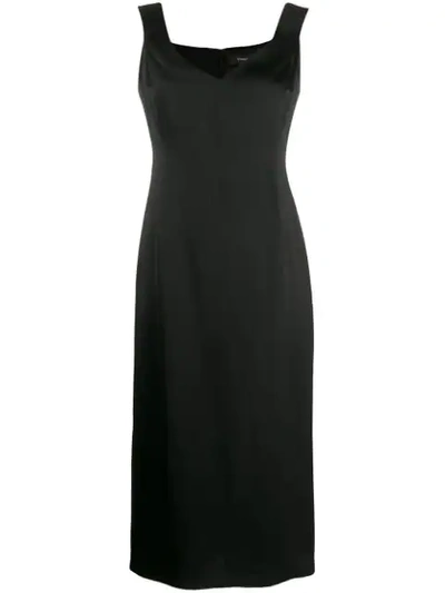 Theory Paneled Off-shoulder Midi Dress In Black