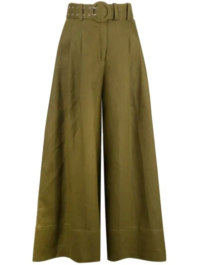 Nicholas Belted Flared Trousers In Green