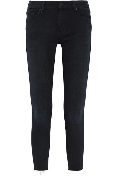 Mother Looker Frayed High-rise Skinny Jeans In Black