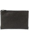 Bottega Veneta Woven Strip Top Zip Clutch In Brown